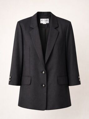 Vintage ladies Korean Blazer SUJIN Black Textured Minimalist Blazer- Tailored M